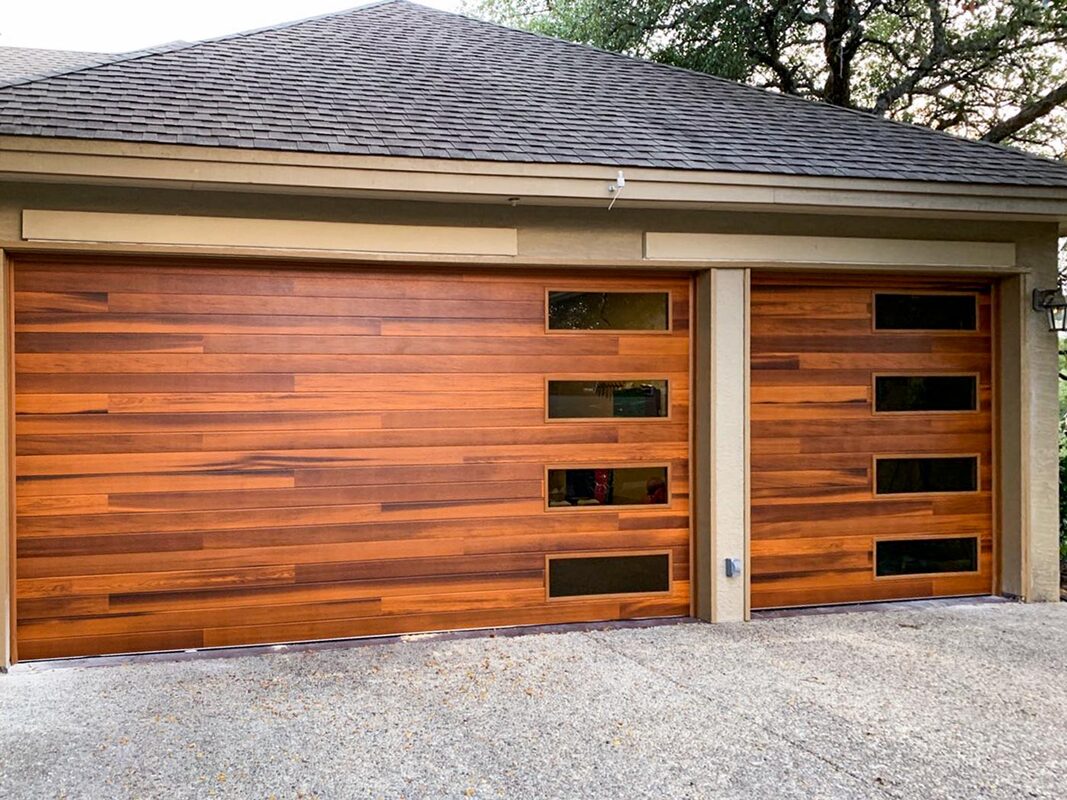 Planks Garage Door, Cedar woodtone, cedar garage door, CHI overhead doors, EZ Open Garage Door, Moorhead